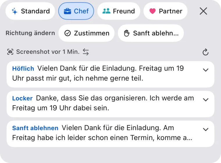 Drei Antworten mit dem Profil „Chef“