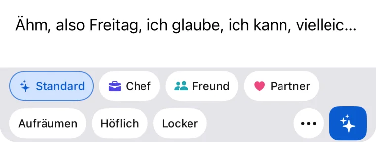 Ein Entwurf voller Füllwörter mit der Schaltfläche „Aufräumen“