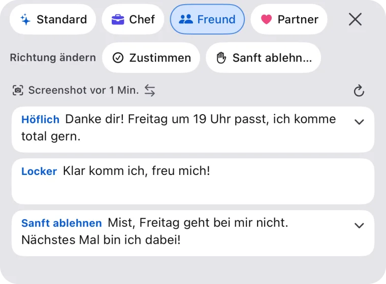 Drei Antworten mit dem Profil „Freund“