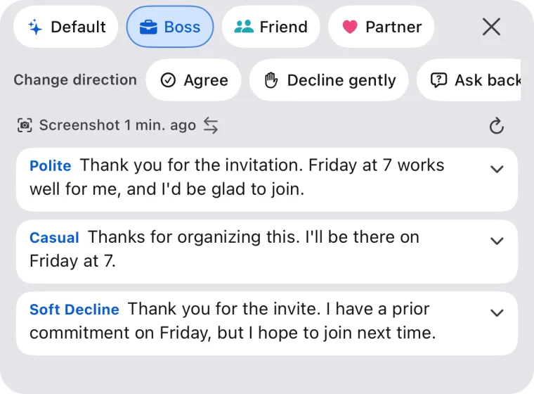 Three replies with the Boss preset