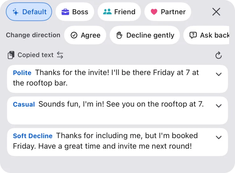 Three replies written from copied text