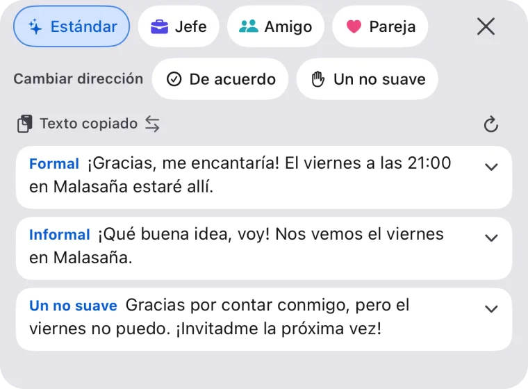 Tres respuestas escritas a partir de texto copiado