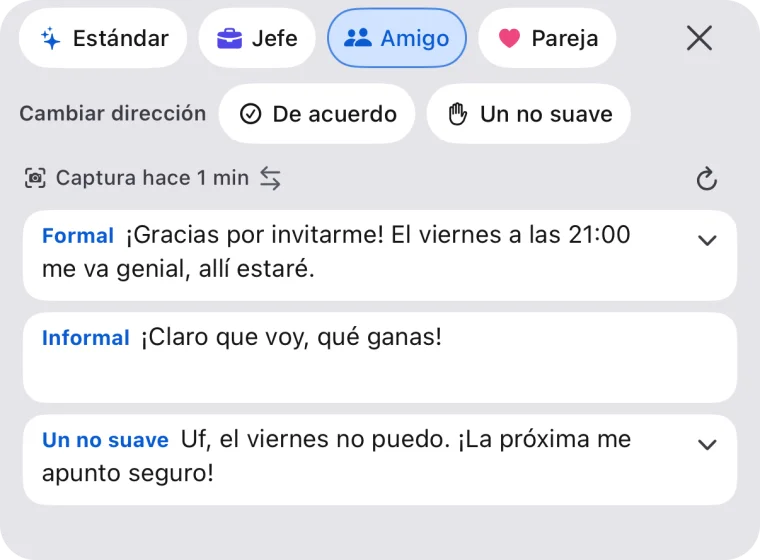 Tres respuestas con el perfil «Amigo»