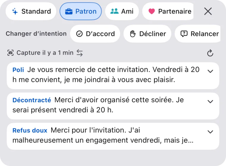 Trois réponses avec le profil « Patron »