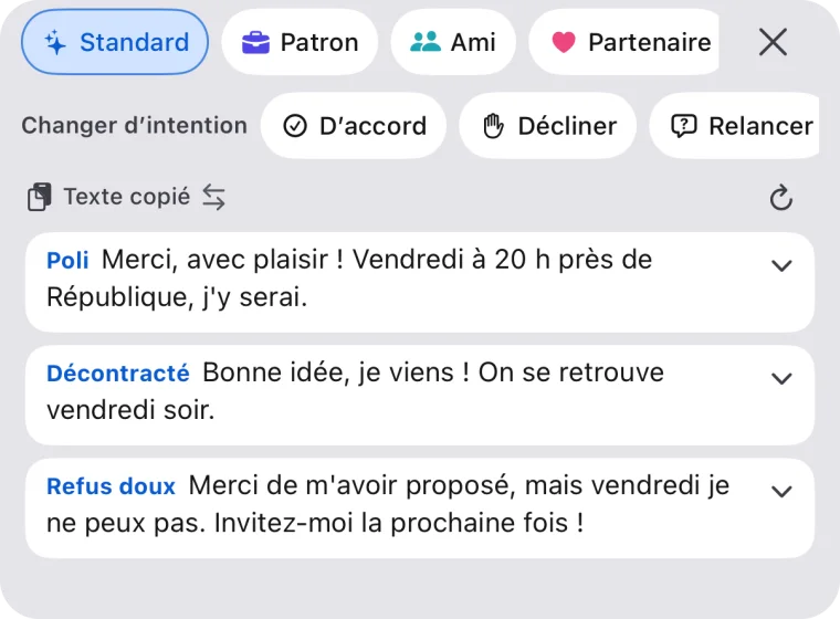 Trois réponses écrites à partir d’un texte copié