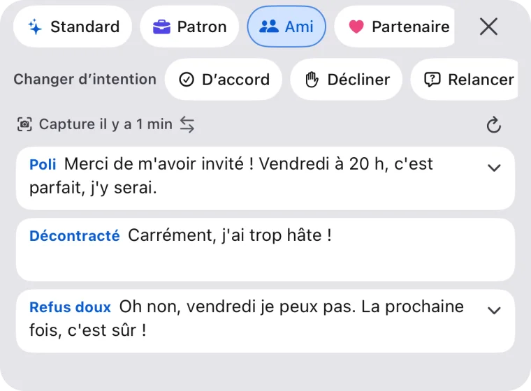 Trois réponses avec le profil « Ami »
