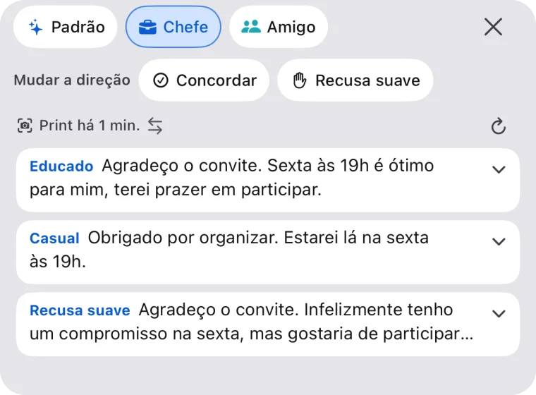 Três respostas com o perfil “Chefe”