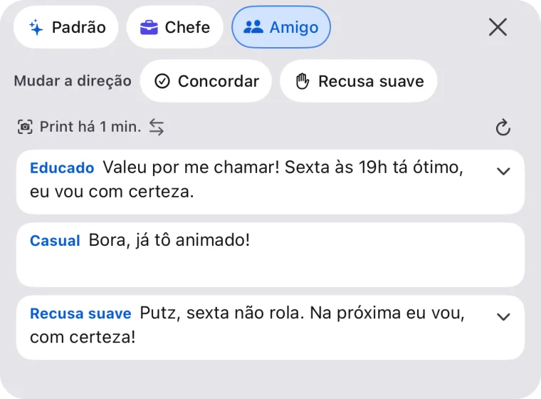 Três respostas com o perfil “Amigo”